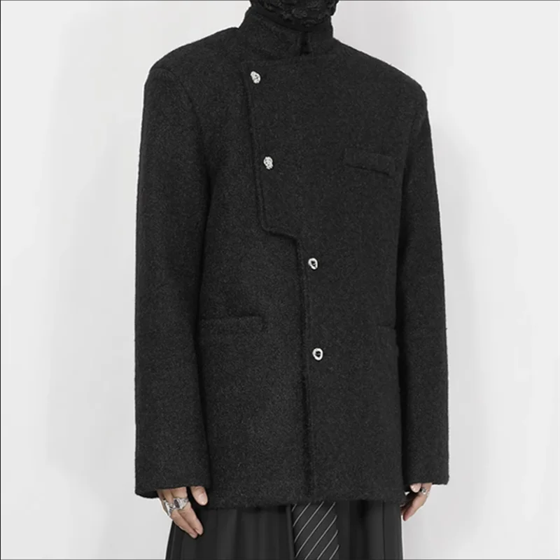 2024 original men's new woolen coat winter suit Chinese stand collar metal buckle loose woolen suit coat