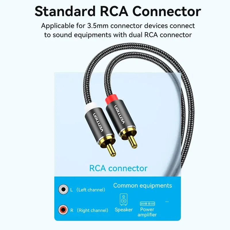 Vention RCA Kabel 3,5 mm do 2RCA Rozdzielacz RCA Jack 3,5 Kabel RCA Audio do smartfona Wzmacniacz Kino domowe Kabel AUX RCA