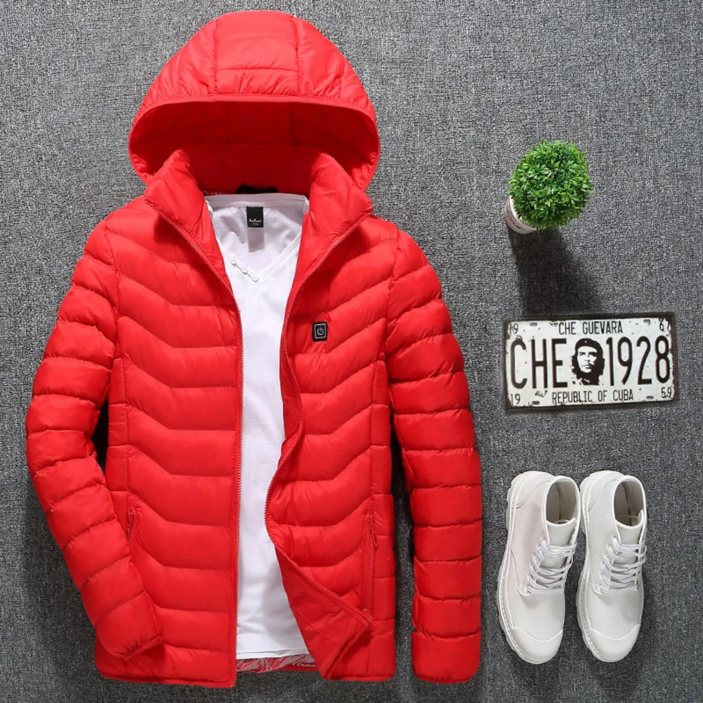 New heating Men Winter Warm USB Heating Jackets Smart Thermostat Pure Color Hooded Heated Clothing Waterproof Warm Jackets