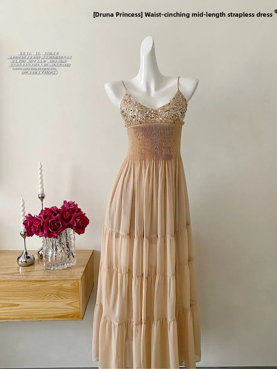 Dru Nar Thousand Gold Coastline Spódnica damska o długości midi, o kroju litery A, Bal Dr Beach Vaion, moda wiosna-lato