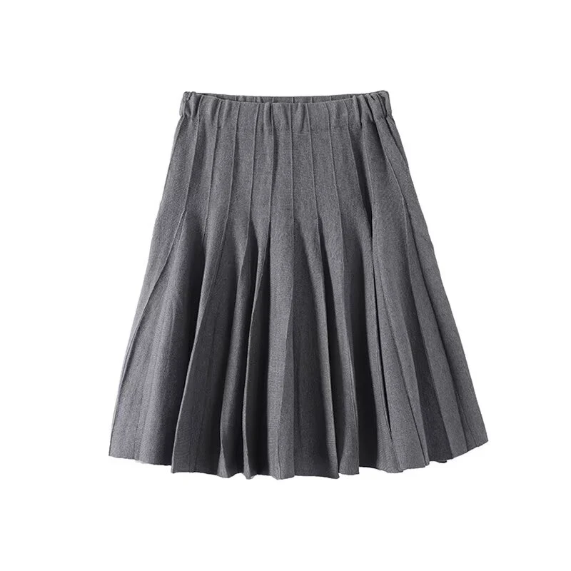 

YENKYE Commuter Style Gray Pleated Skirt For Women Elastic High Waist Autumn Mini Skirts