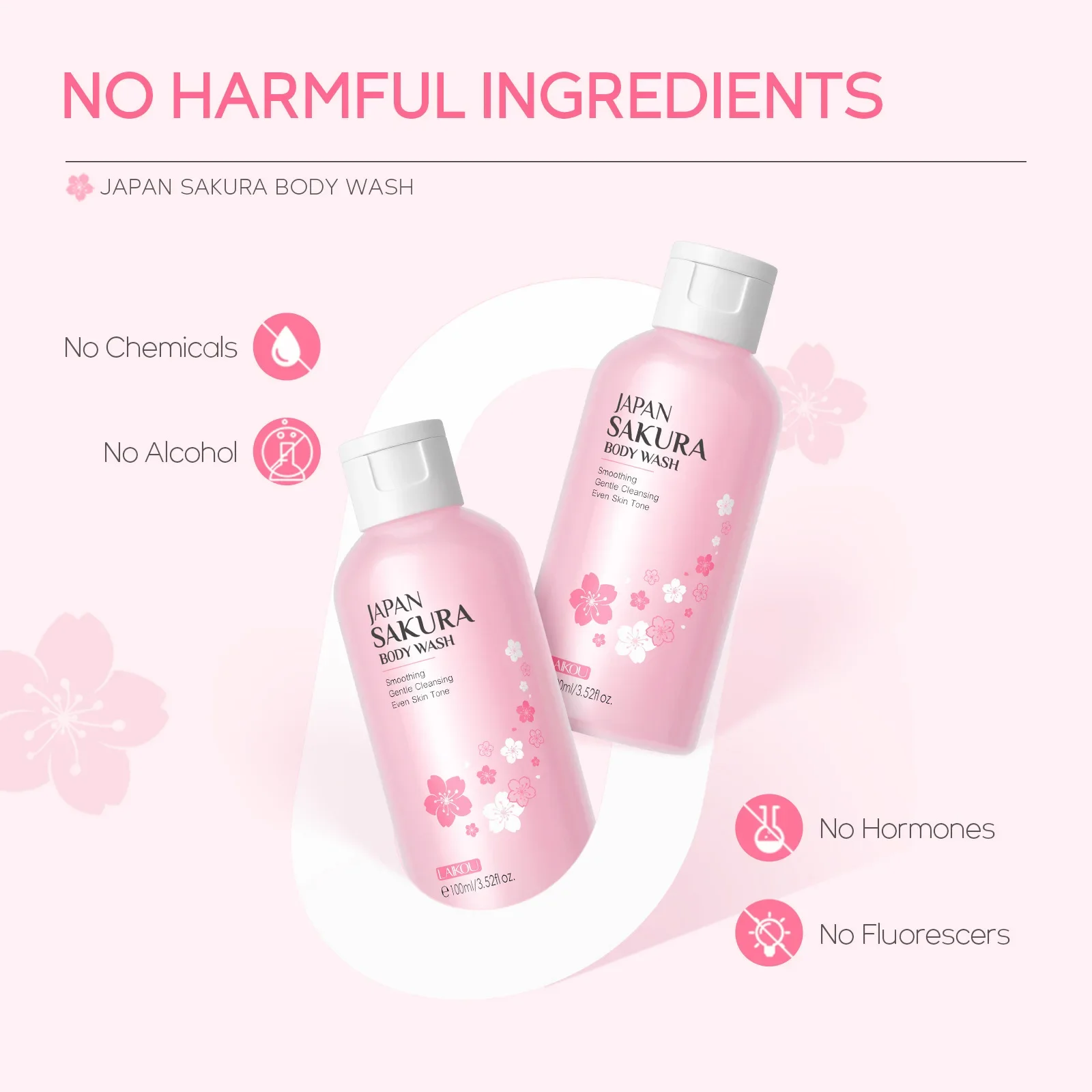 LAIKOU 100ml Sakura Body Wash Shower Gels Lotion Cherry Blossom Smooth Gentle Cleansing Fragrant Moisturizing Skin Care