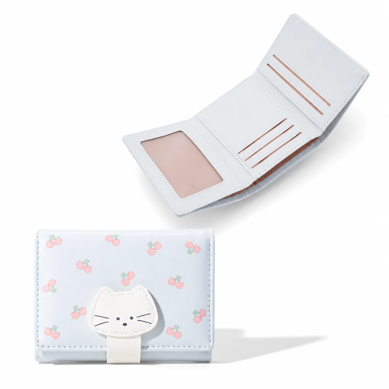 Versatile Portable Flower Printed Wallet Cute PU Leather Short Leather Purse Multiple Card Card Pouch Three Fold Wallet Women