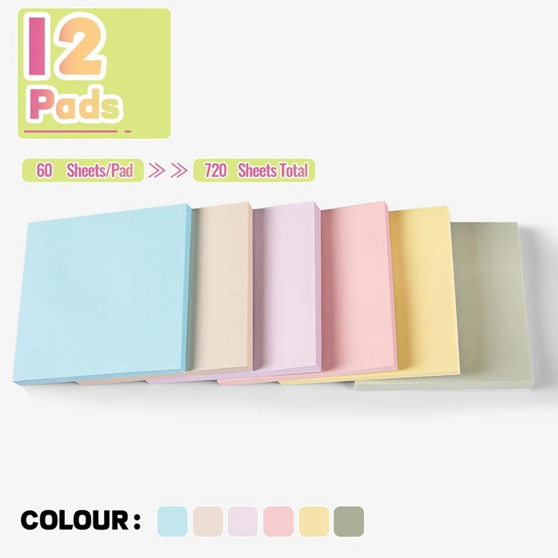 12 PCS Super Sticky Notes Superior Stickiness 3X3 Inches Eco-Friendly, Portable, Perfect