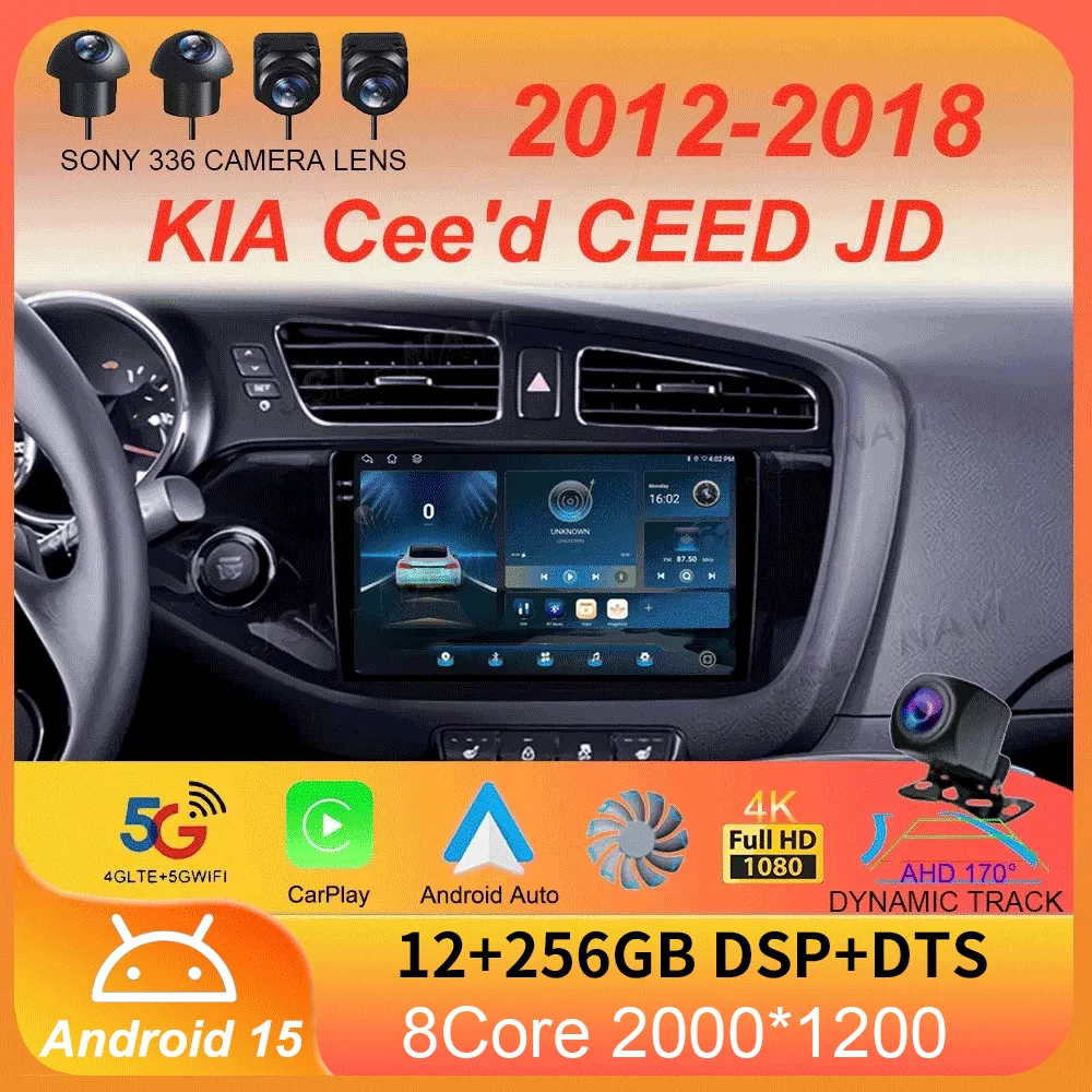 For KIA Cee'd CEED JD 2012 2013 - 2018 Car Radio Android 15 Carplay Navigation Multimedia Player Stereo 5GWiFi+4G SIM BT video