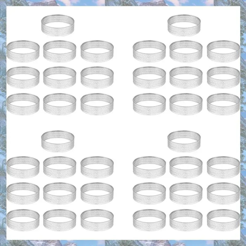 

Flash Trend 40Pcs 4.5Cm Round Stainless Perforated Seamless Tart Ring Quiche Ring Tart Pan Pie Tart Ring With Hole Tart Shell Ri