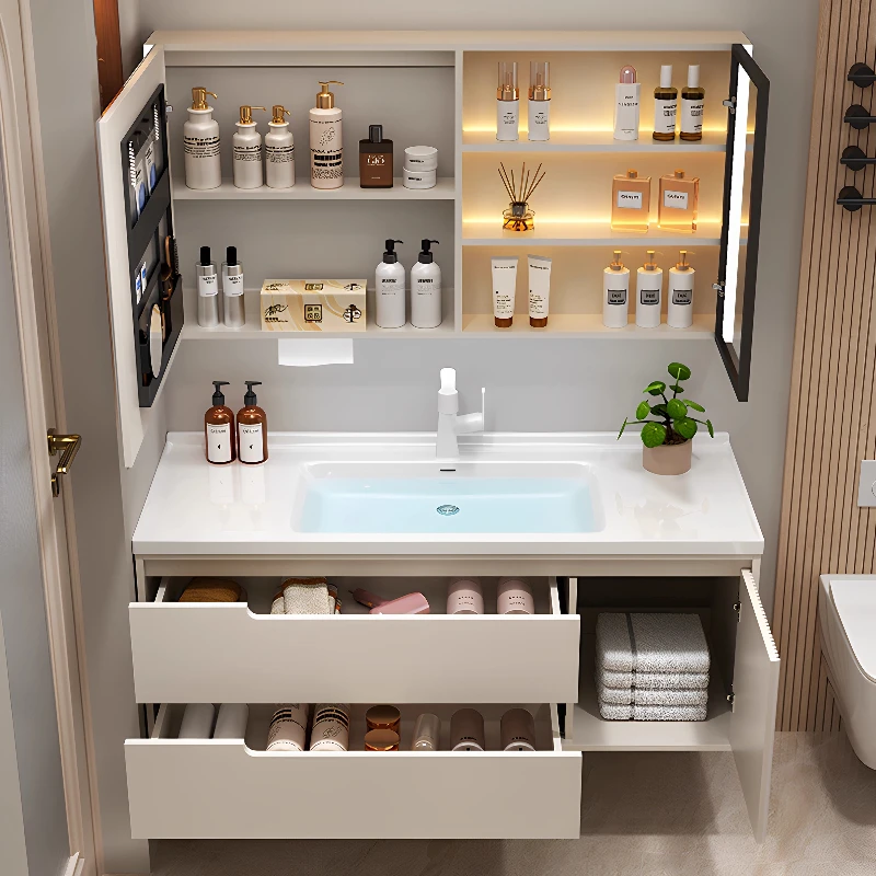 

Makeup Luxury Bathroom Cabinet Wooden Glass Shower Organizer Bathroom Cabinet Shower Storage Luxury Gabinete Hotel Furniture