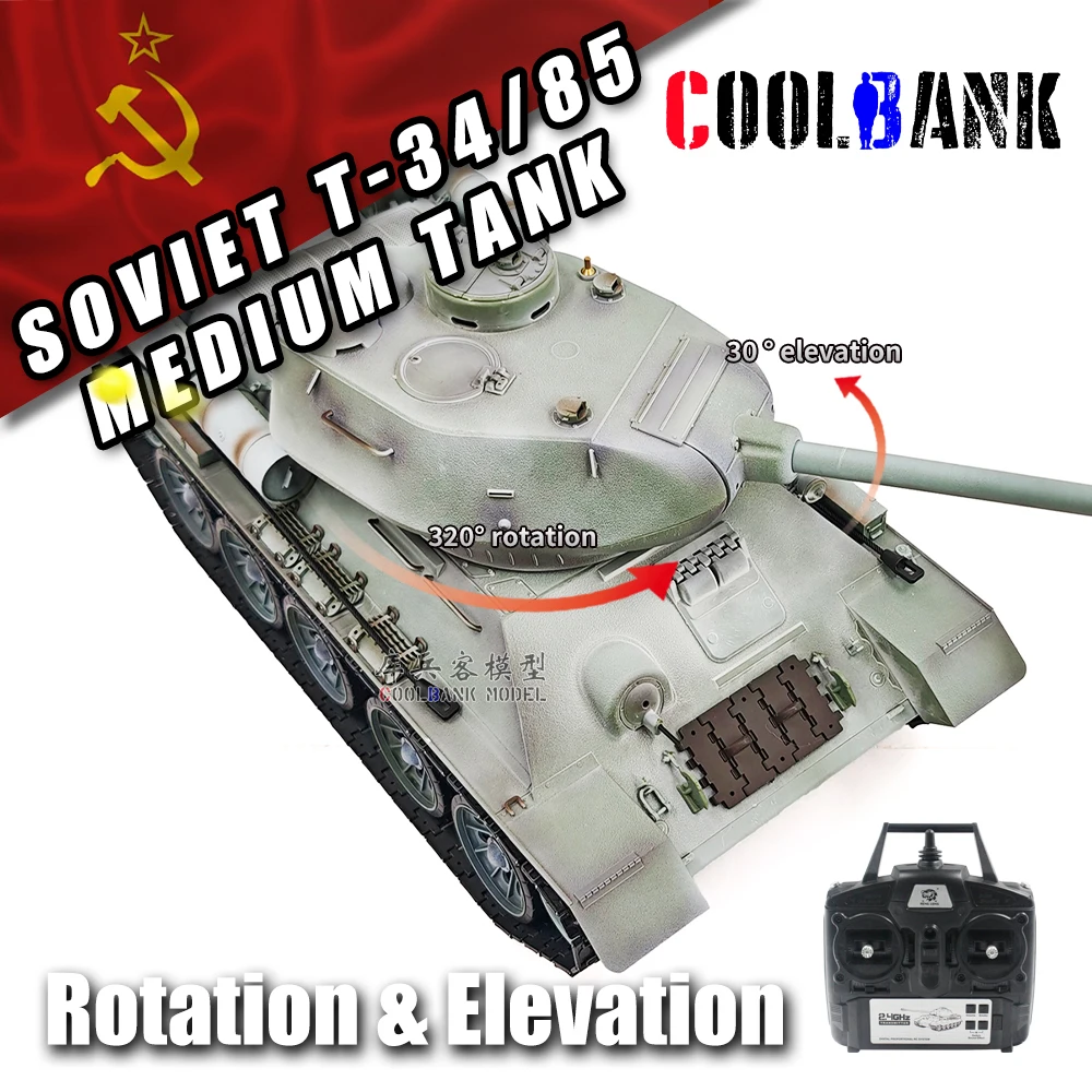 Coolbank Edizione modificata 3909-1 1/16 2.4ghz Telecomando Unione Sovietica T-34/85 Modello di carro armato medio che spara con suono e luce