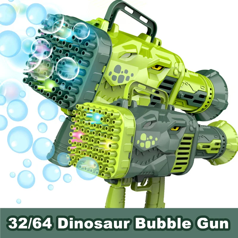 Bubble New Dinosaur 32/64 Gun Holes Maker Machine with Light Funny Electric Automatic Bubble Maker Outdoor Party Toy Kids Gift