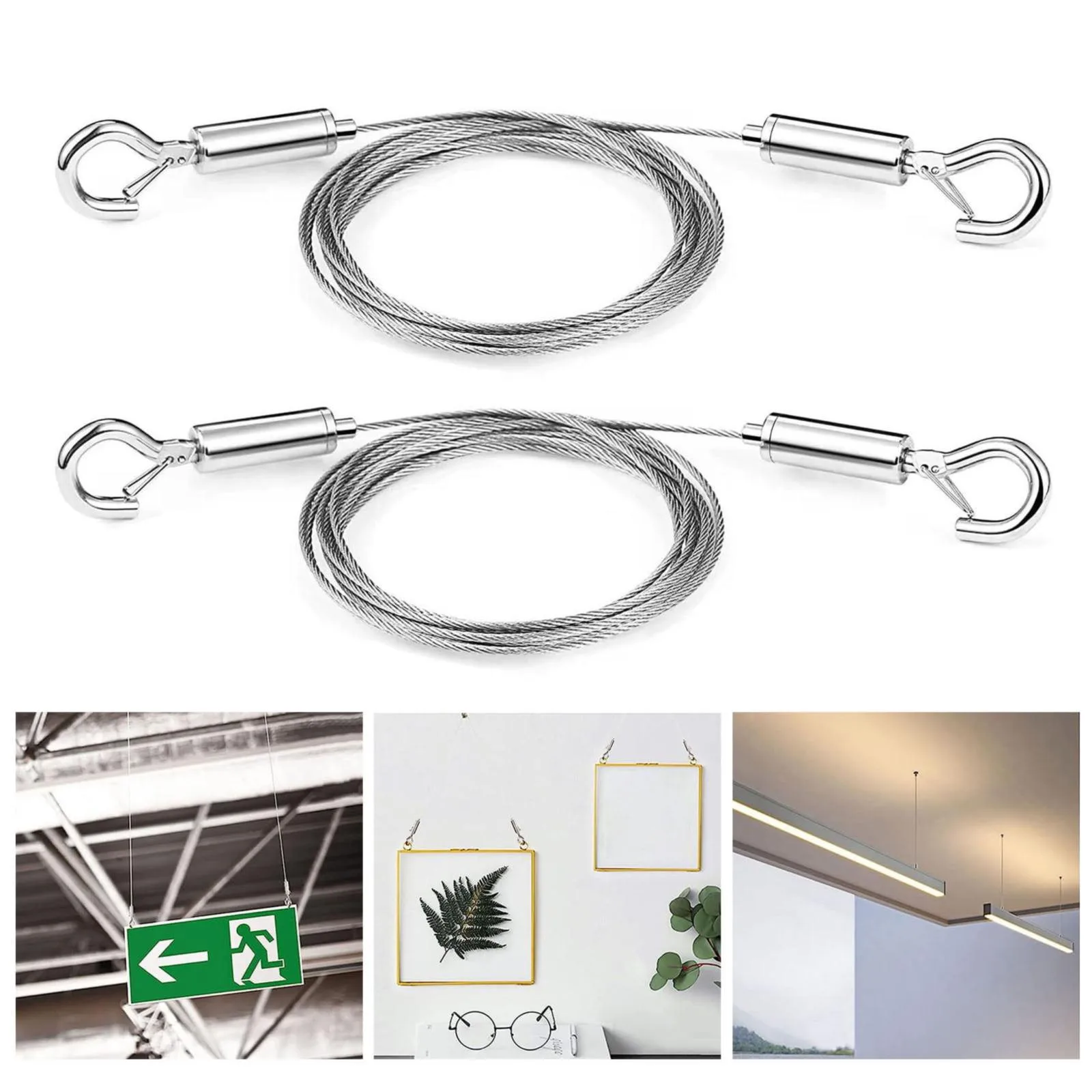 

2 Pack Stainless Steel Wire Rope Adjustable Photo Frame Lanyard Durable Wire Rope Spring Hook For Secure Hanging Of Frames Lamps