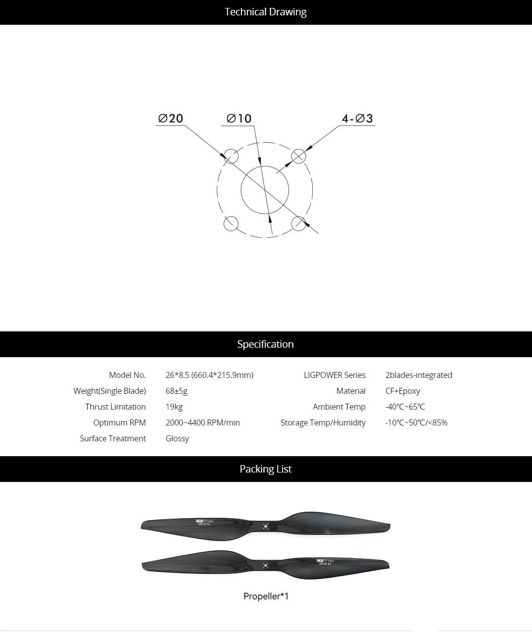 

2026unique Ligpower G26*8.5 Wholesale Price Lightweight Low Noise Accessories 26 Inch Prop