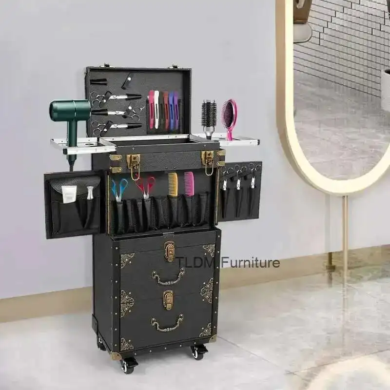 

Rolling Lockable Makeup Train Case Hairdressing Trolley Stylist Beauty Salon Cosmetic Luggage Travel Organizer Tool Box
