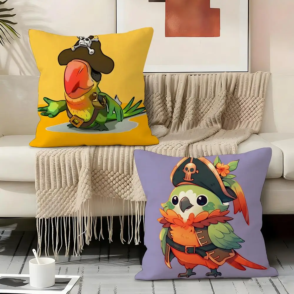 Fotografia 3: Capa de Almofada de Linho com Estampa de Papagaio Pirata, Capa para Sofá, Sala de Estar, Banco, Pátio, Decoração de Casa