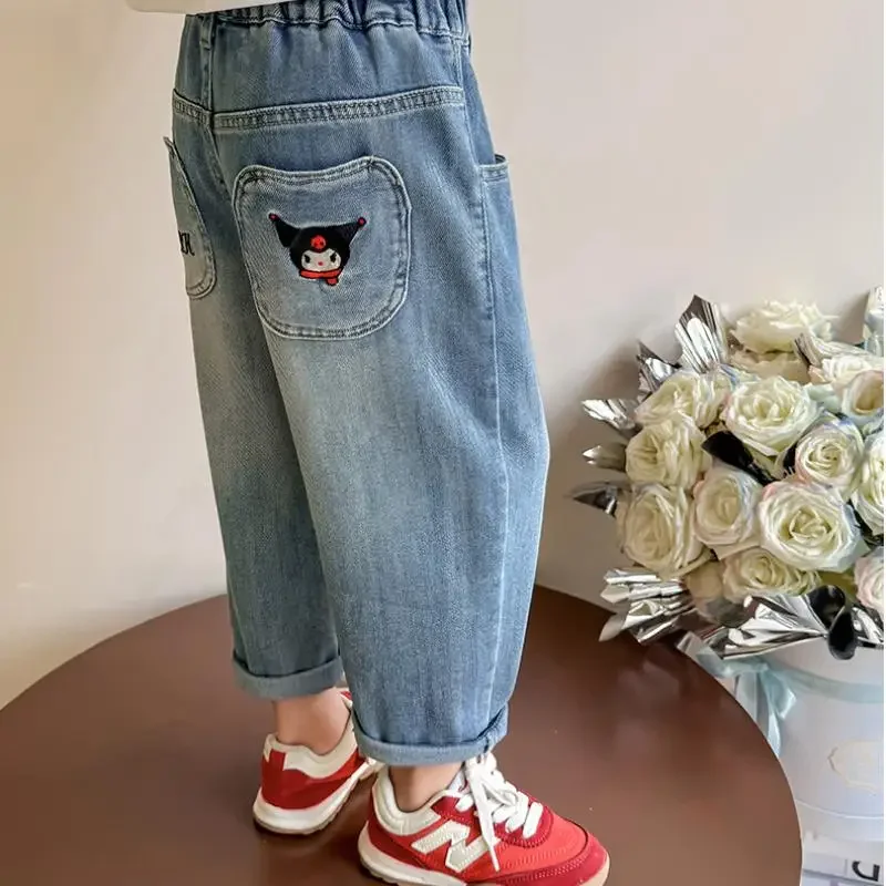 

Kawaii Cartoon Girl Kuromi Jeans Anime Spring Autumn New Sanrio Casual Sports Trousers Fashionable Versatile Skin Friendly Soft