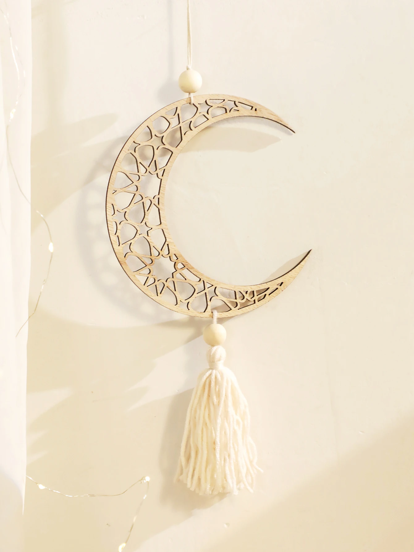 Ornements suspendus en bois pour Ramadan avec glands, décor musulman Eid Mubarak, Kareem du Ramadan, ornements de lune kaki, cadeau artisanal, 1/3 pièces