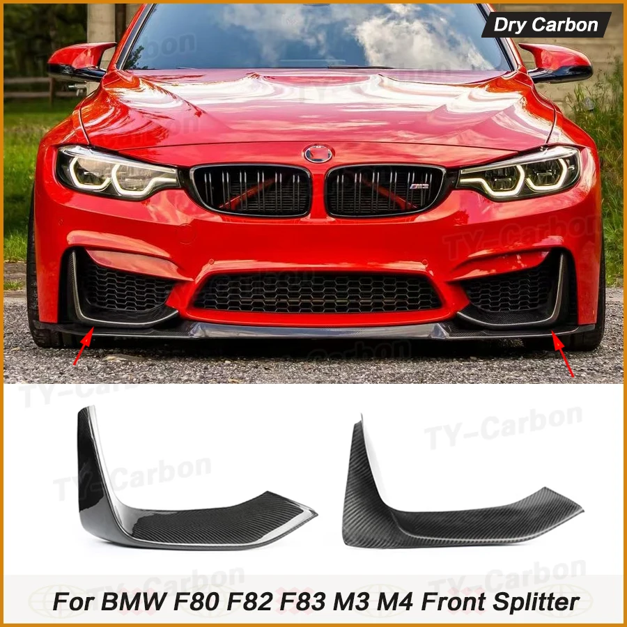 Real Dry Carbon Fiber Front Bumper Side Splitter Vent Cover Fog Lower Trim Lip For BMW F80 M3 F82 F83 M4 Accessories 2014-2019