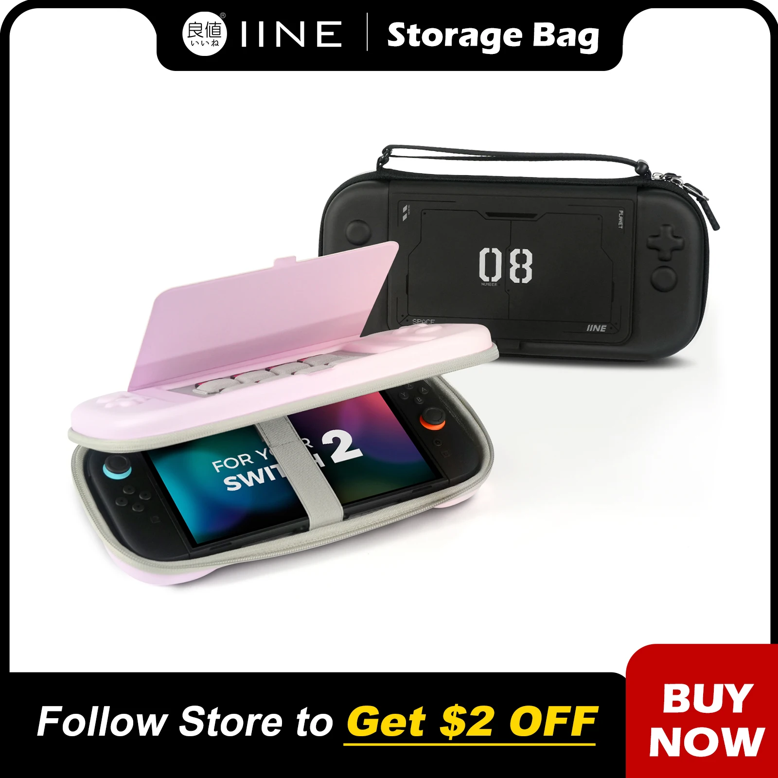 

КОРПУС ДЛЯ ПЕРЕКЛЮЧАТЕЛЯ IINE 2 с быстрым доступом к игровыми картами/материал EVA/полная защита/ударный-розовый и черный