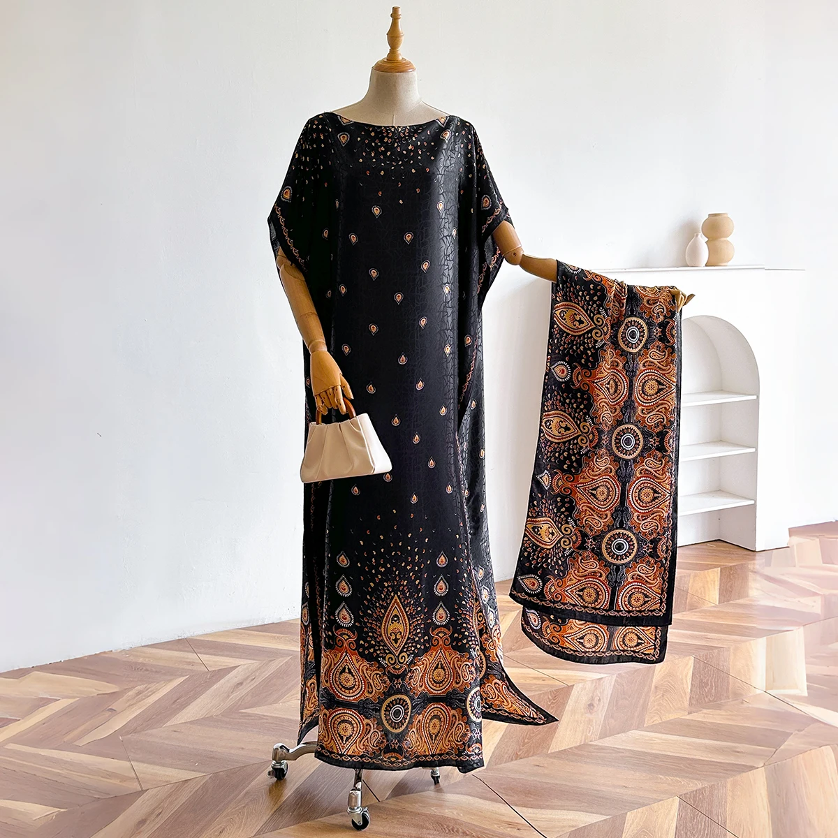 New African Fashion Short Sleeve Colored Pattern Dubai Women Summer Real Silk Soft Printing Loose Tradition Muslim Scraf image 6