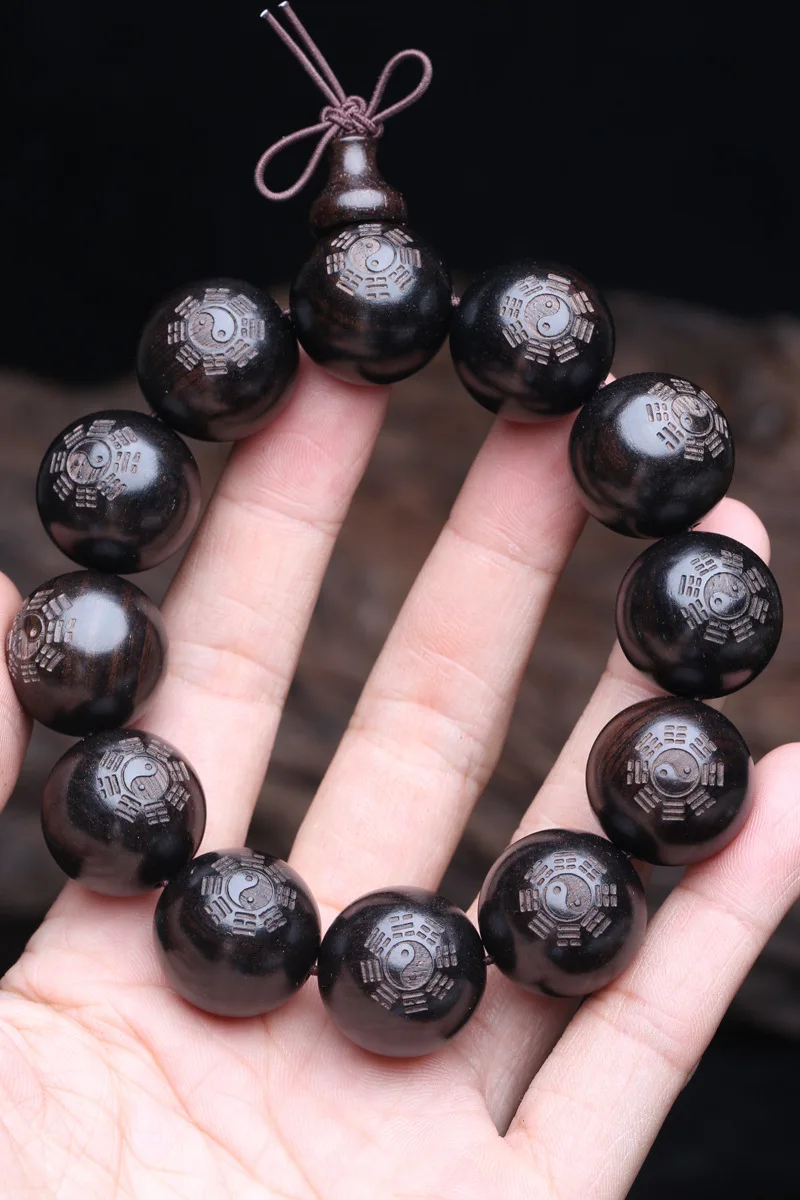 خشب الأبنوس الطبيعي منحوت الصليب تسعة أحرف تعويذة القيل والقال سوار الرجال 20 مللي متر بوذا الخرز الصلاة يبارك محظوظ HandString