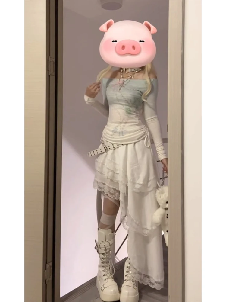 Witte asymmetrische zoom midi rok dames zomer zoete kanten rand taart rok hoge taille a-lijn rok woon-werkverkeer sle