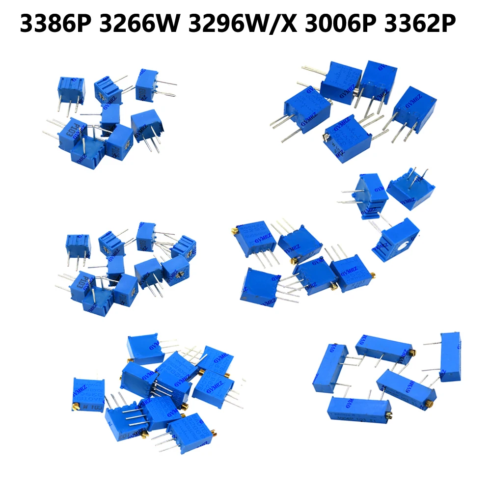 10PCS 3006P 3362P 3386P 3266W 3296W/X 2K 1M 100R 200R  Variable Resistors 1K 2K 5K Trimmer resistor Assortment Kit for Arduino