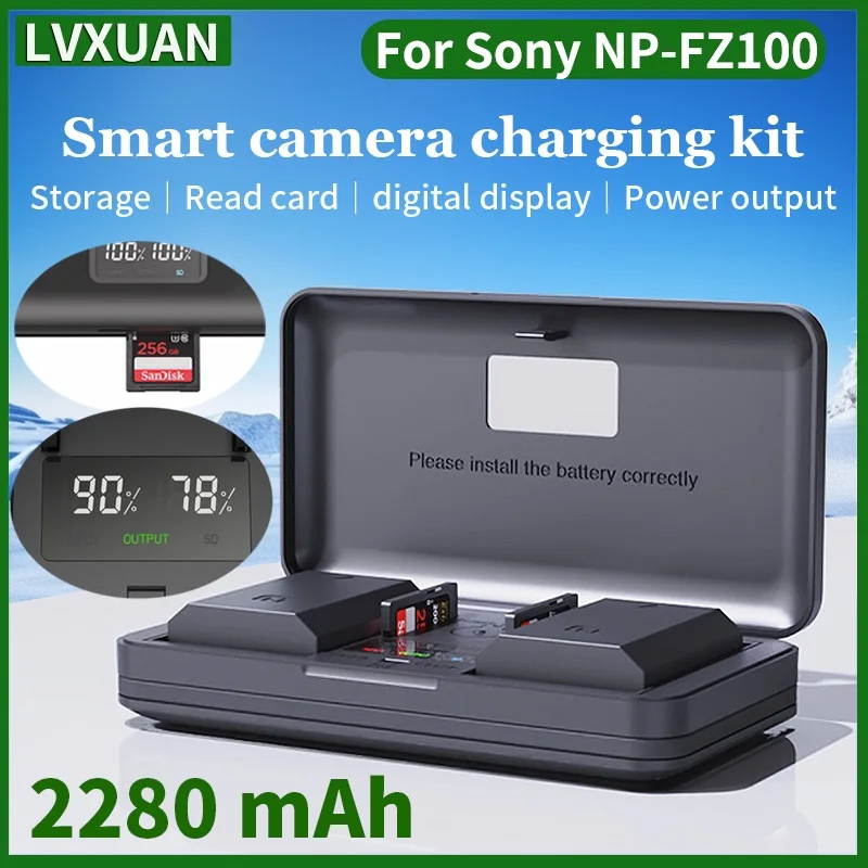 LVXUAN NP-FZ100 Battery and  LCD USB Charger Sony FX30,A1,A9,A9 II,ZV-E1,A7R III,A7R IV/ V,A7S III,A7 III, IV,A6600,A7C Cameras