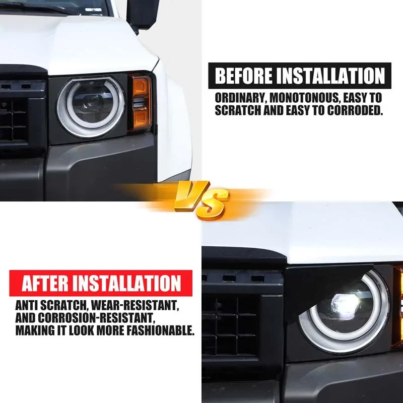 For Toyota Land Cruiser Prado 250 LC250 2024+ Aluminum Alloy Black Car Headlight Decorative Accessories (Round Light Version)