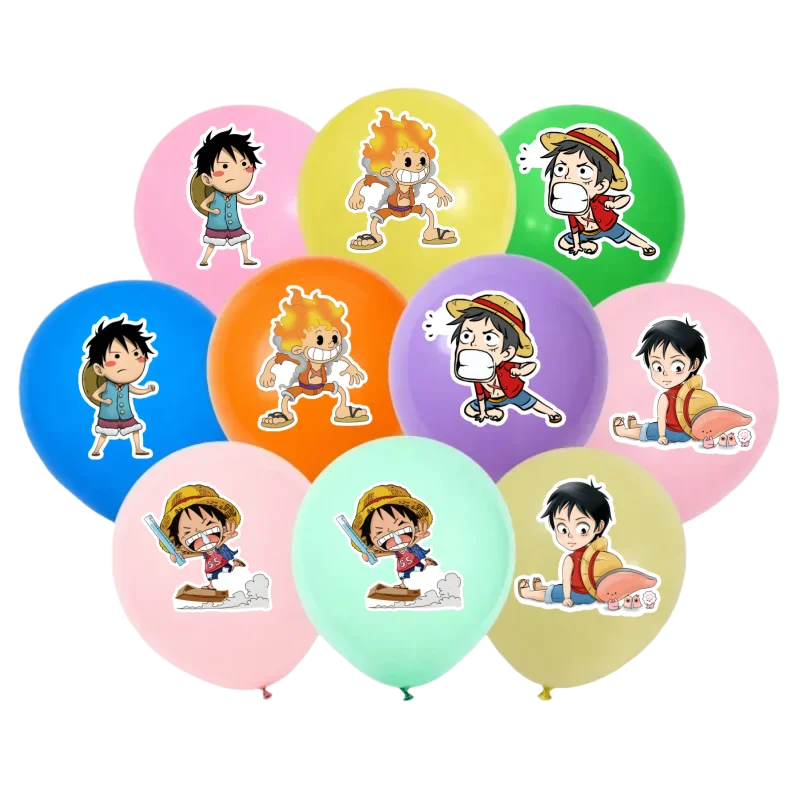 Juego de globos de fiesta de cumpleaños de One Piece, 10/20 piezas, globos de látex con personajes de dibujos animados, decoración para habitación de niños, adornos para pasteles
