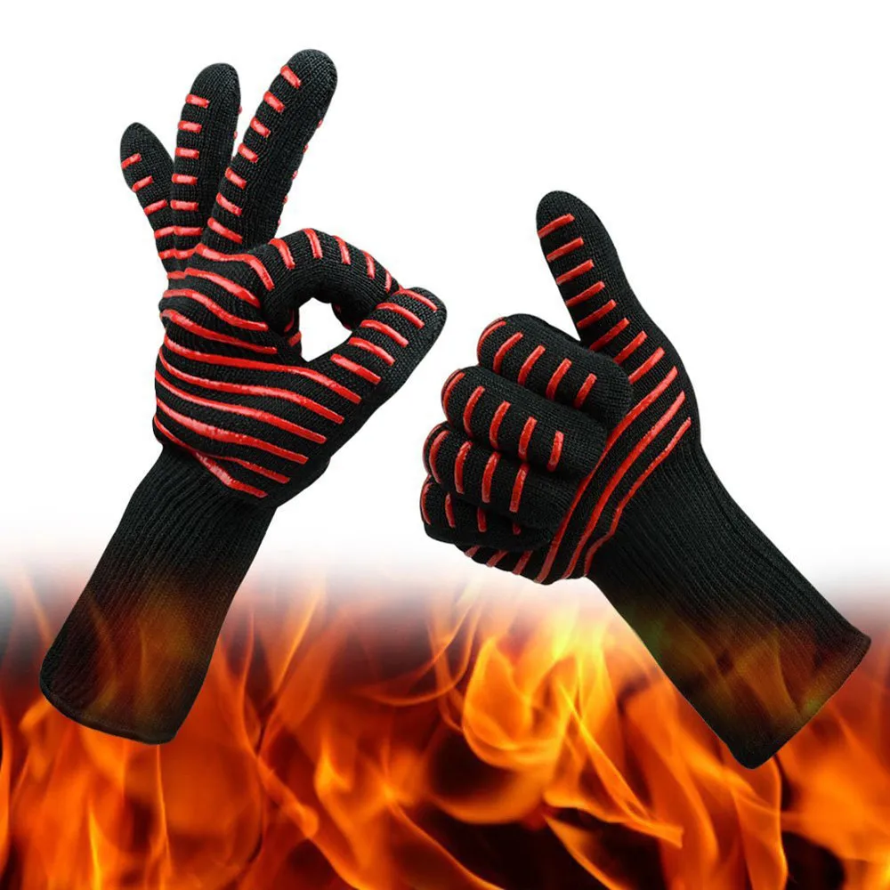 For BBQ Grill Mittens Dish Wash Baking Barbecue Oven Roast Gloves Kitchen Fireproof Gloves Heat Resistant Thick Silicone Gloves