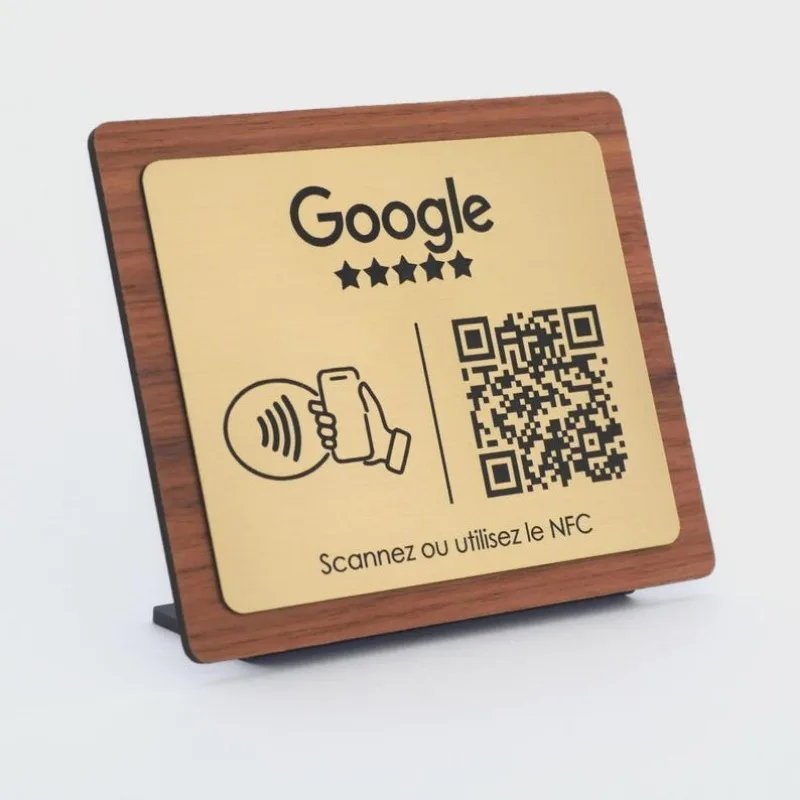 Personalized Engraved Wooden QR Code Easel (NFC) – Google Review Stand for Businesses: Restaurants, Hotels & Shops