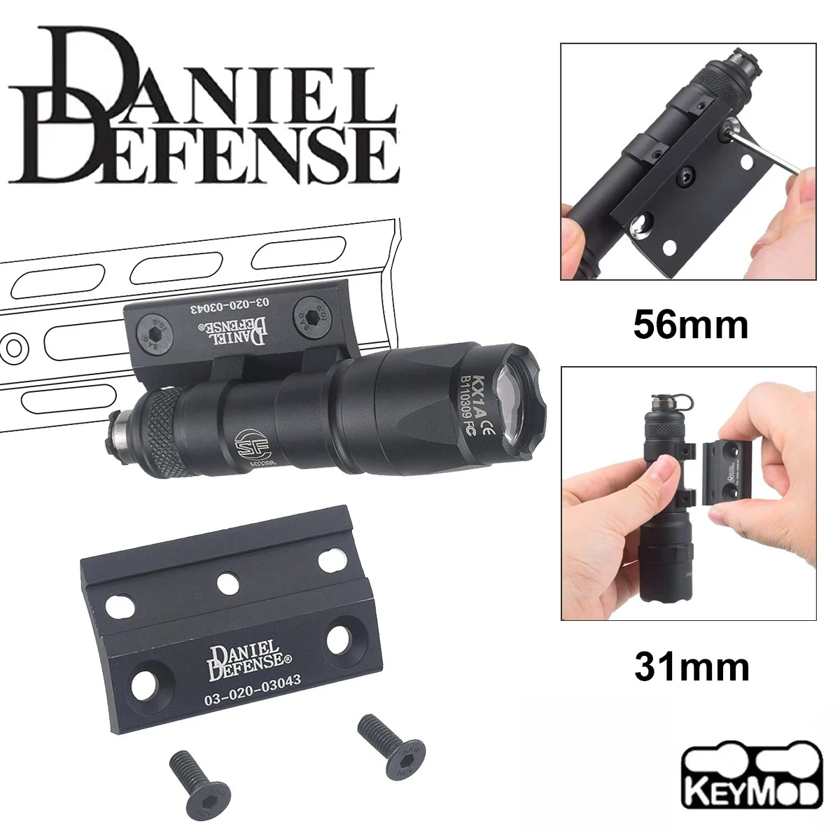 Image of DANIEL DEFENSE Taschenlampen-Seitenhalterung M-OLK Rail DD CNC Keymod für SureFire SF M300 M600 Taktische Lichtbasis-Halterungen Hochwertig