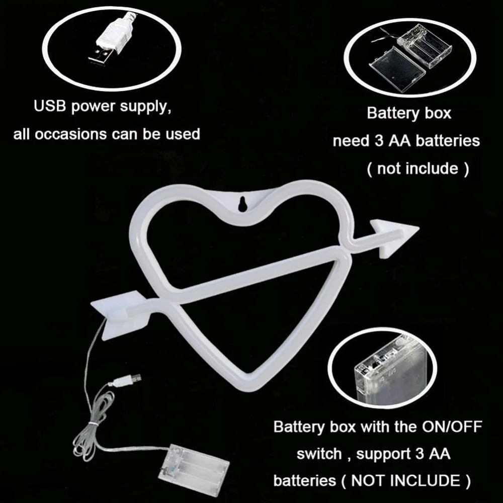 قطعة واحدة، سهم واحد من خلال مصباح تزيين الحائط على شكل قلب، USB أو 3 * بطارية A تعمل بالطاقة، بما في ذلك الخطاف، مناسب للاقتراح الرومانسي والاعتراف، ترتيب جو المطعم، هدية عيد الحب (البطارية غير متضمنة)
