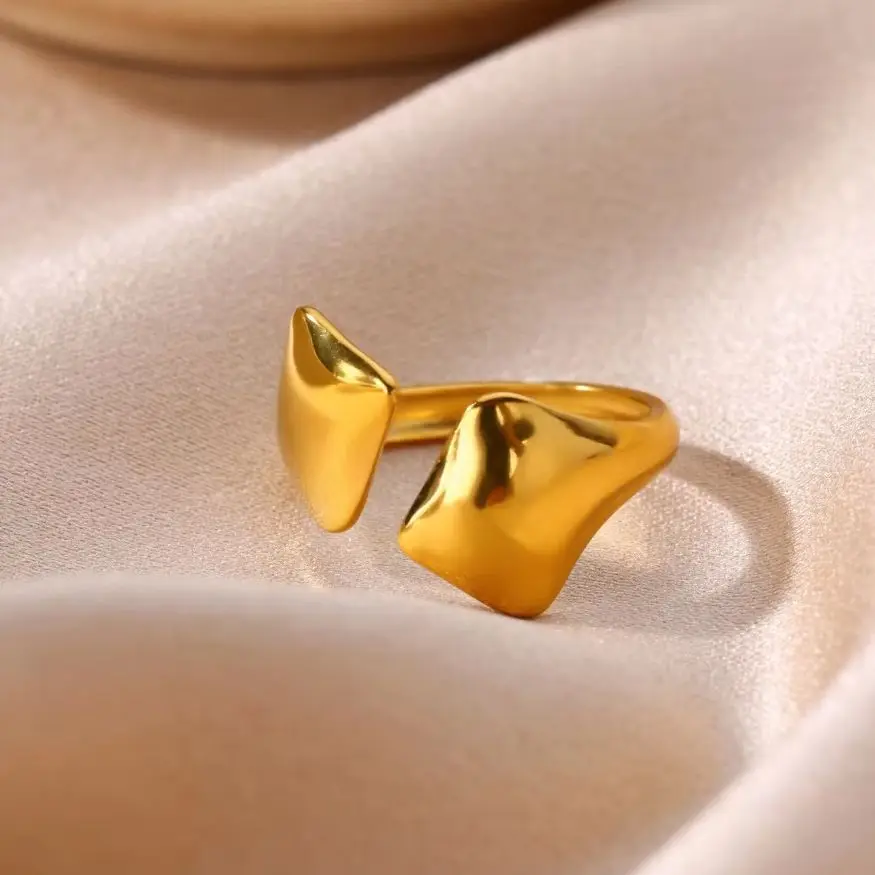 Minimalistische, glänzende, unregelmäßige Doppelblock-Ringe für Damen, 18 Karat vergoldeter Edelstahl, verstellbarer Ring, Party-Ästhetik-Schmuck