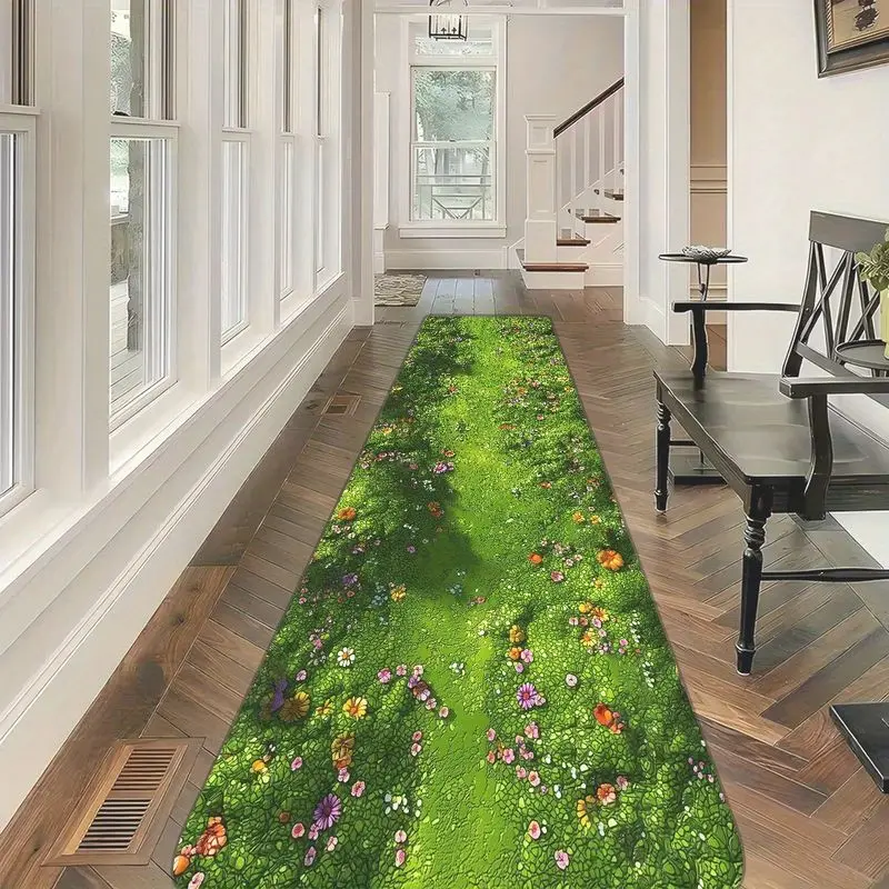 VIKAMA Stone Path Runner Rug Grass Stream Non Slip Soft Washable Long Kitchen Mat for Hallway Entryway Bedroom Home Decor