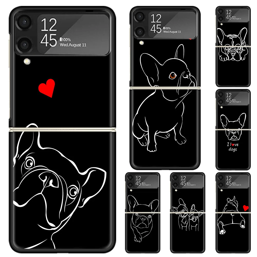 French Bulldog Black White Hard PC Phone Case For Samsung Galaxy Z Flip 7 6 5 4 3 Black ZFlip7 ZFlip6 Flip5 Flip4 Flip3 5G Print
