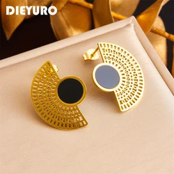 DIEYURO 316L Stainless Steel Vintage Scalloped Stud Earrings For Women Girl Fashion New Ear Jewelry Lady Gift Party сережки