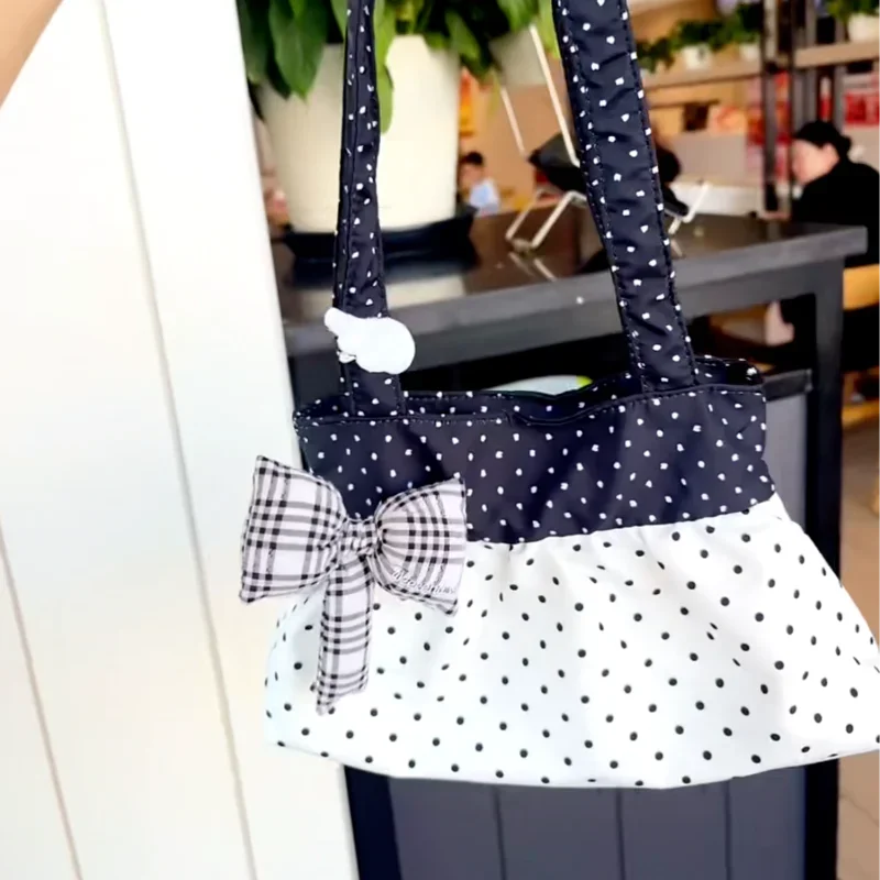 Koreanische Polka Dot Umhängetasche Niedliche Schleife Engelsflügel Design Handtasche Damenmode Pendeln Einkaufstasche Retro Kontrast Einkaufstasche – Detail 9