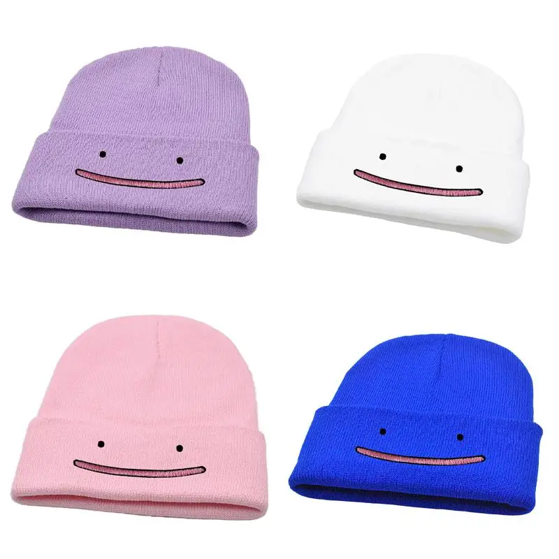 Pokemon Knitted Hat Anime Ditto Embroidery Wool Cap Kawaii Aldult Child Couple Hip-Hop Cap Keep Warm Eavesless Dome Wholesale