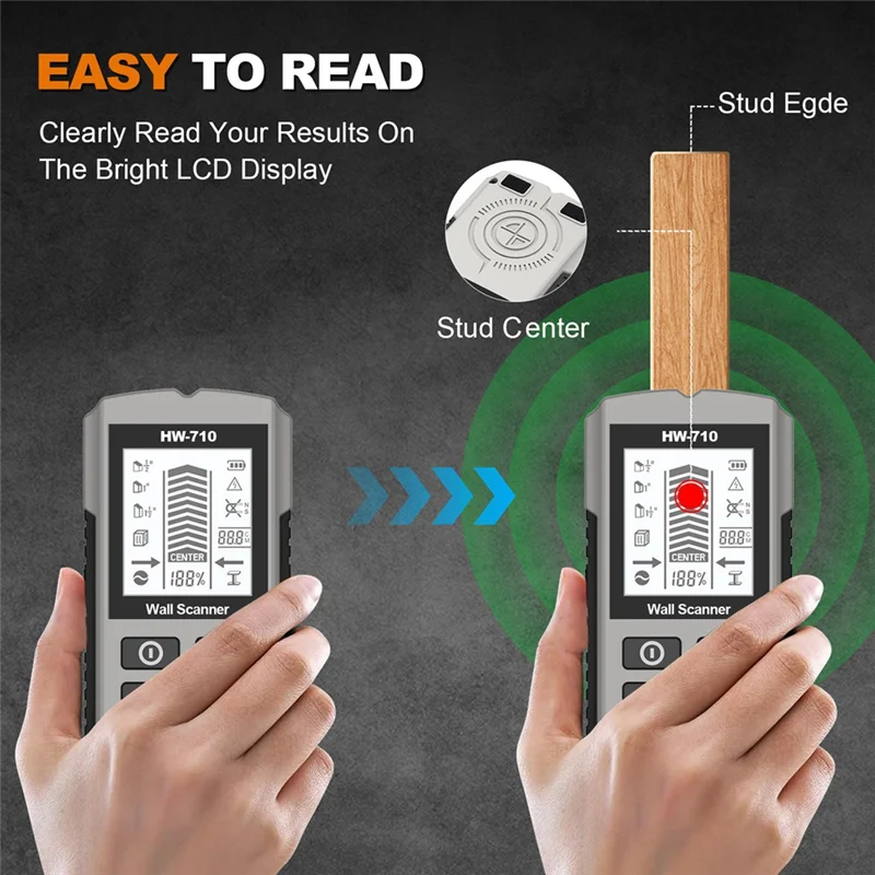 B-T مسمار مكتشف الخشب ترصيع كشف المعادن كابل مباشر قياس عمق المعادن مكتشف الجدار كاشف الماسح الضوئي HW-710