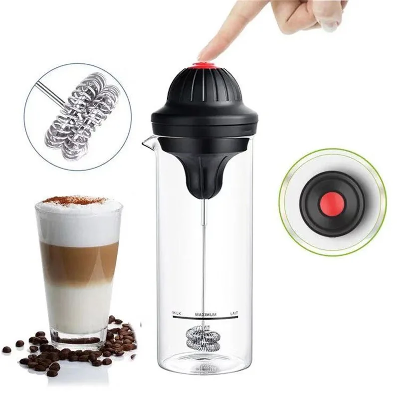 

Портативный электрический вспениватель молока, миксер для кофе и молочных коктейлей, вспениватель молока на батарейках с кувшином-стаканом, кухонный инструмент