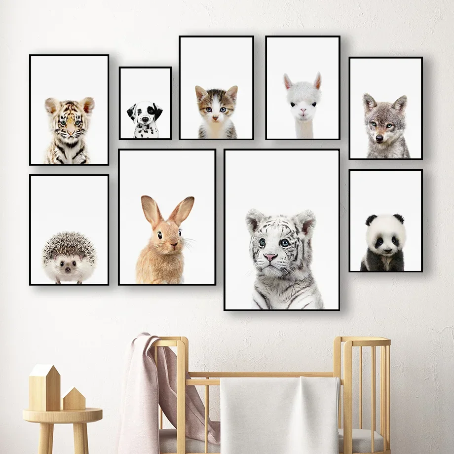 (No frame)Arte de pared pintura en lienzo para guardería, gato, Dálmata, Koala, conejo, oveja, carteles nórdicos e impresione