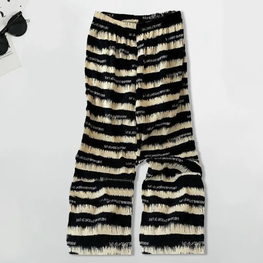 Loose Trousers Women Wide-leg Pants Stylish Women's Casual Pants Elastic High Waist Wide-leg Lounge Trousers Striped Print