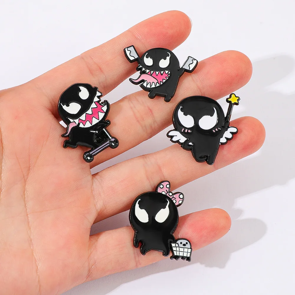 4pcs Enamel Pins Set Cartoon Black Monster Brooch Lapel Pin Badges for Schoolbag Hat Clothes Decor  Prop halloween Party Favors