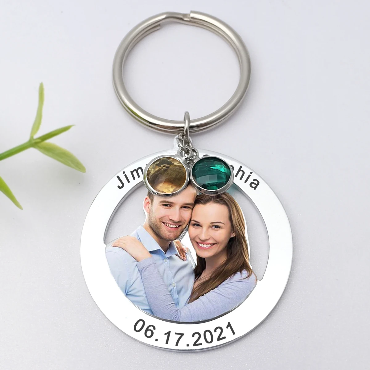 Custom Photo Keychain Personalised Picture Key Ring with Birthstone Couples Key Chain Gift For Her Him Anniversary Gift