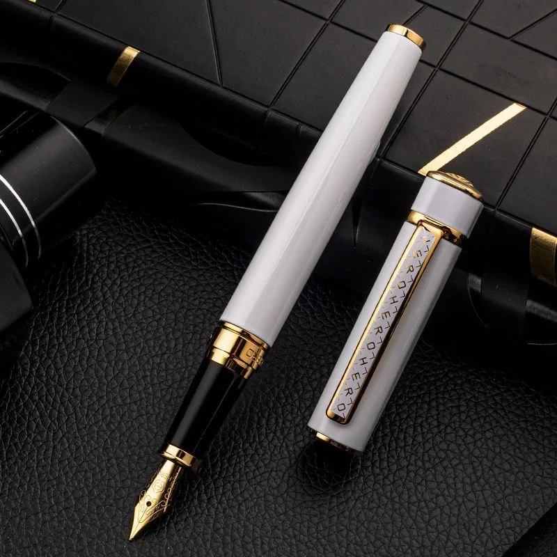 Hero 979 Classic Metal Fountain Pen Square Cap Golden Plated Clip Iridium F Nib Business Office Ink for Daily Writing & Signing