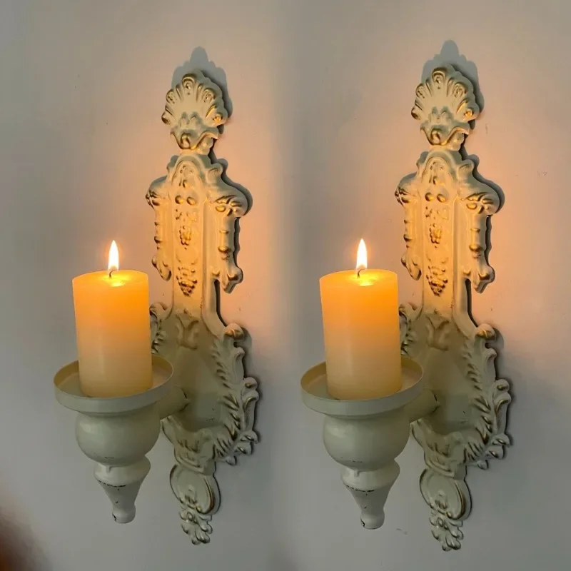 2pcs American Wall-mounted Candle Holder Wrought Iron Candle Holder Rural Pastoral  Home Wall Decoration Wedding Decoration
