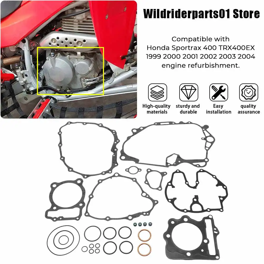 For Honda Sportrax 400 TRX400EX 1999 2000 2001 2002 2003 2004 For TRX 400EX 1999–2004 1 Set Engine Gasket Kit Black Accessory