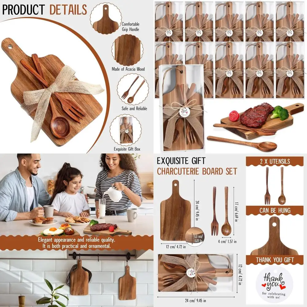 

Acacia Wood Cutting Boards Set - 10-Piece Gift for Bridal Shower, Baby Shower, Wedding, or Christmas