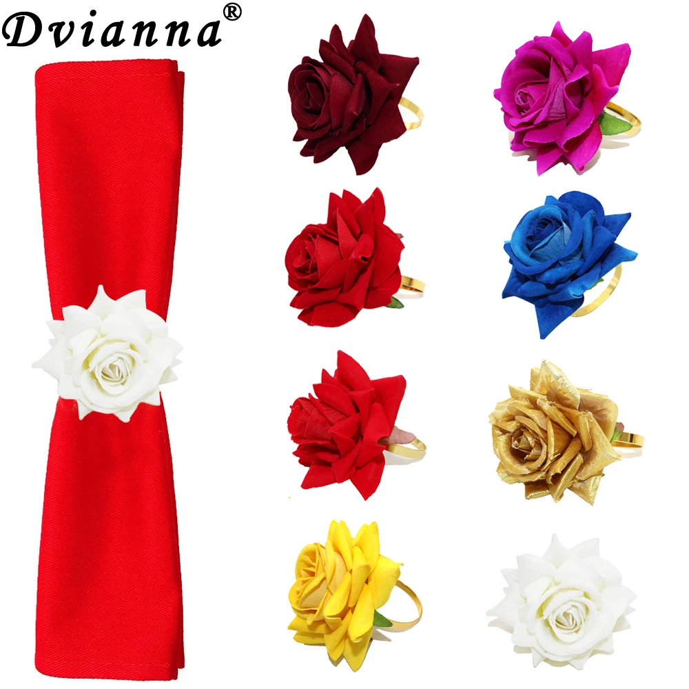 

8Pcs Flower Napkin Rings Red Rose Napkin Holder Rings for Wedding Valentine's Banquet Christmas Birthday Table Decoration HWW01