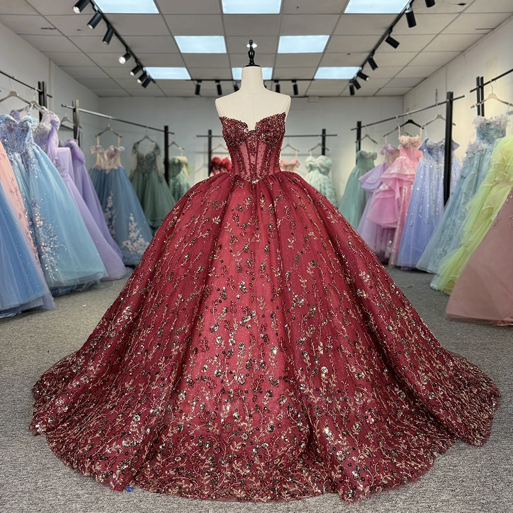 

Glittering Royal Ball Gown Quinceanera Dresses Vestidos De 15 Anos Birthday Princess Party Strapless Customized Sweep Train